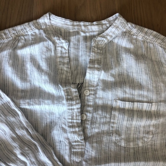 New white black vertical striped long sleeve blouse linen size medium cotton - Picture 3 of 6